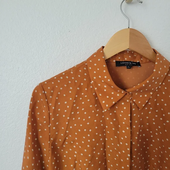 LAFAYETTE 148 Silk Long Sleeve Square Print Button Down Blouse - Picture 2 of 6